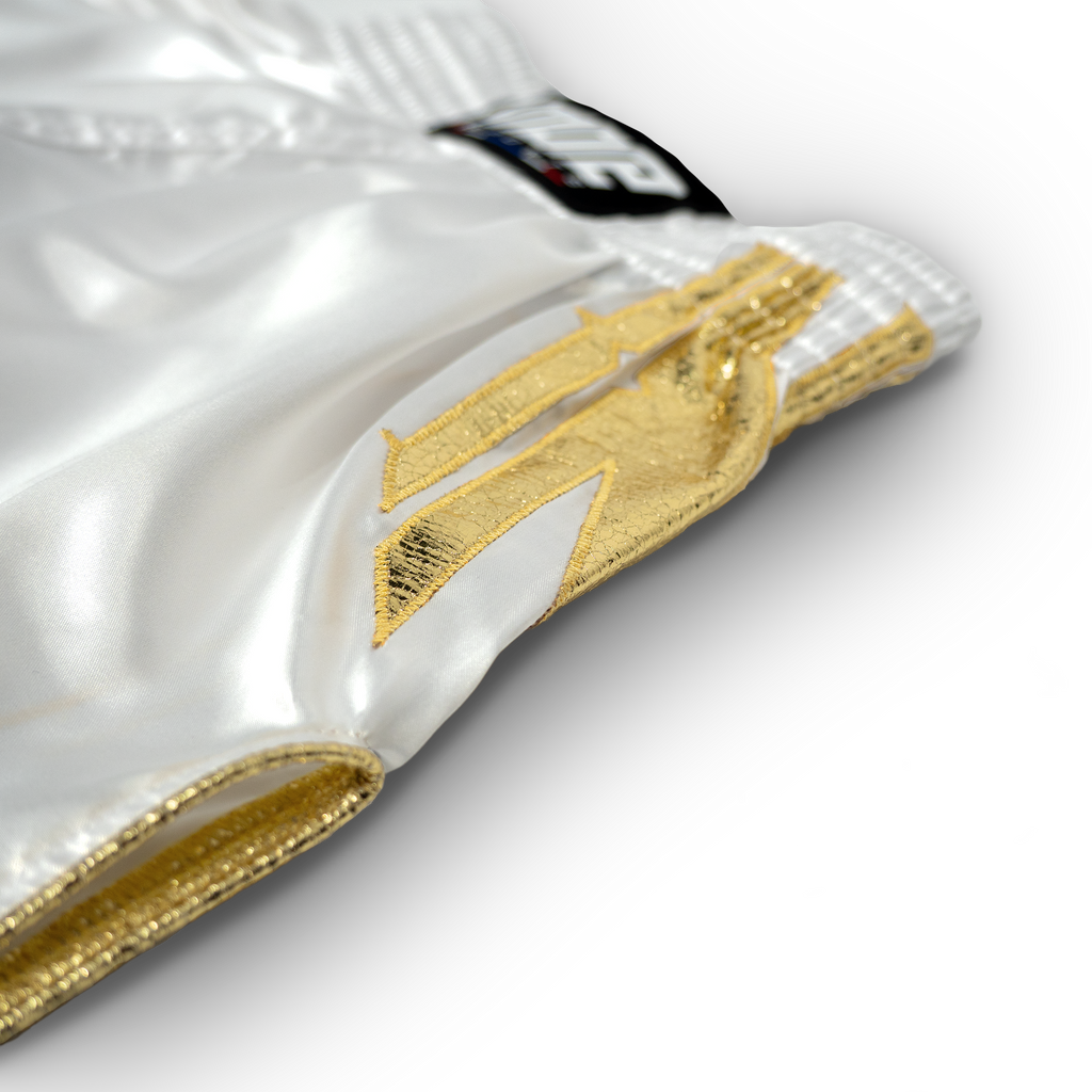 No Problem Muay Thai Shorts – White/Gold