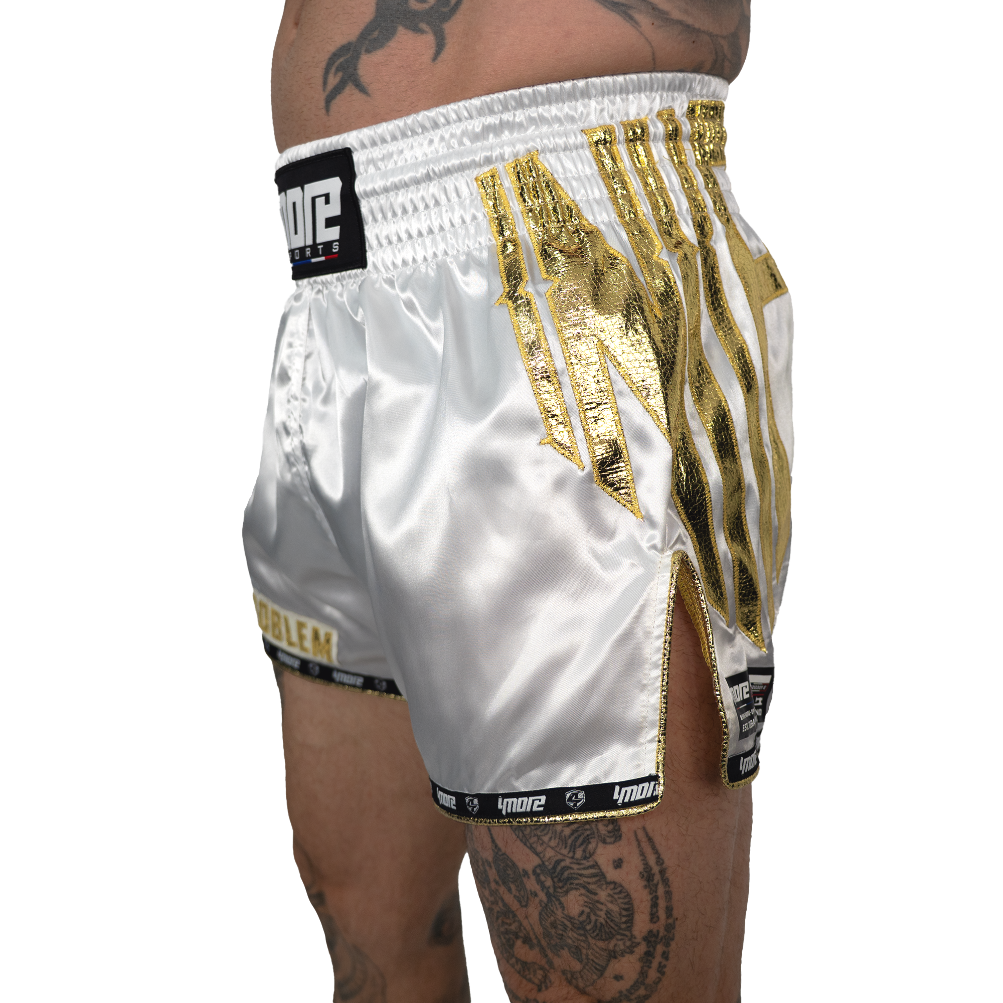 No Problem Muay Thai Shorts – White/Gold