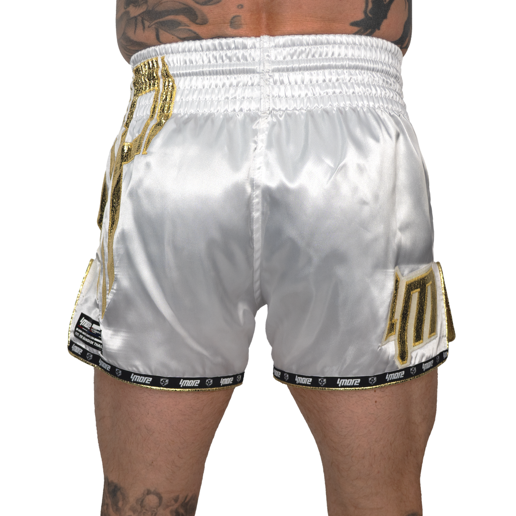 No Problem Muay Thai Shorts – White/Gold